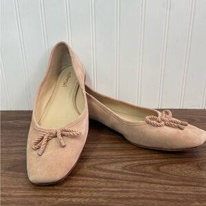 J. McLaughlin Soft Suede Slip On Flats Leather Sole Blush Pink Rope Bows 9.5